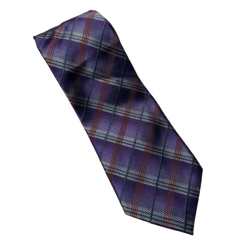 Kenneth Cole Handmade Silk Purple Silver Plaid